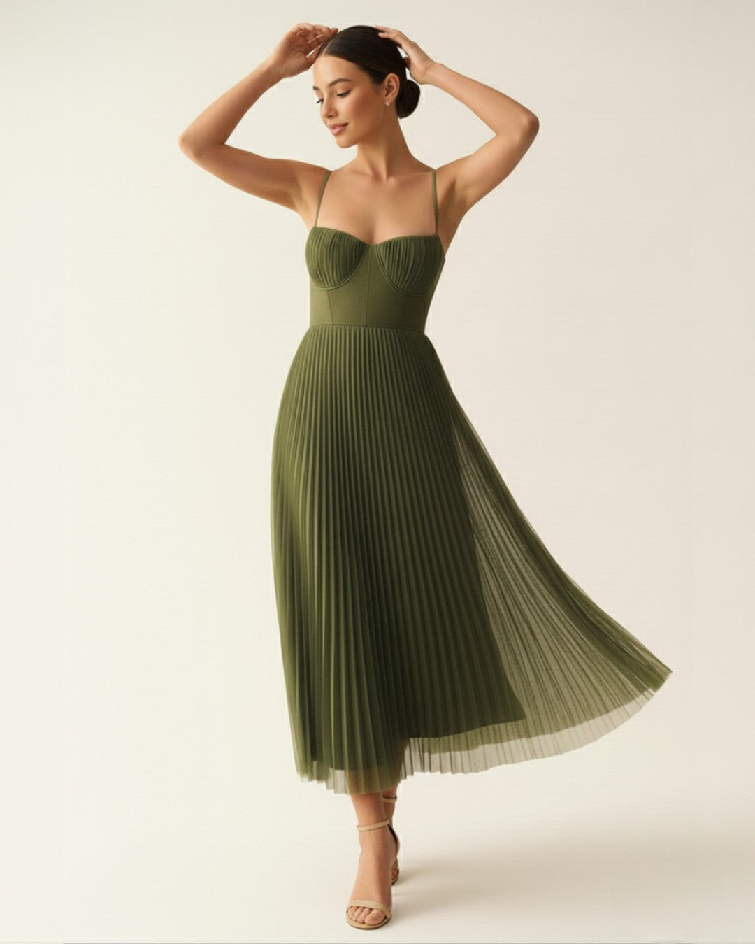 EVIE | Pleated Tulle Sleeveless Midi Dress