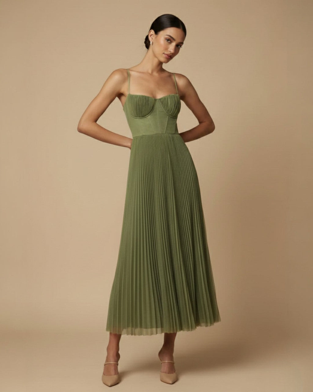 EVIE | Pleated Tulle Sleeveless Midi Dress
