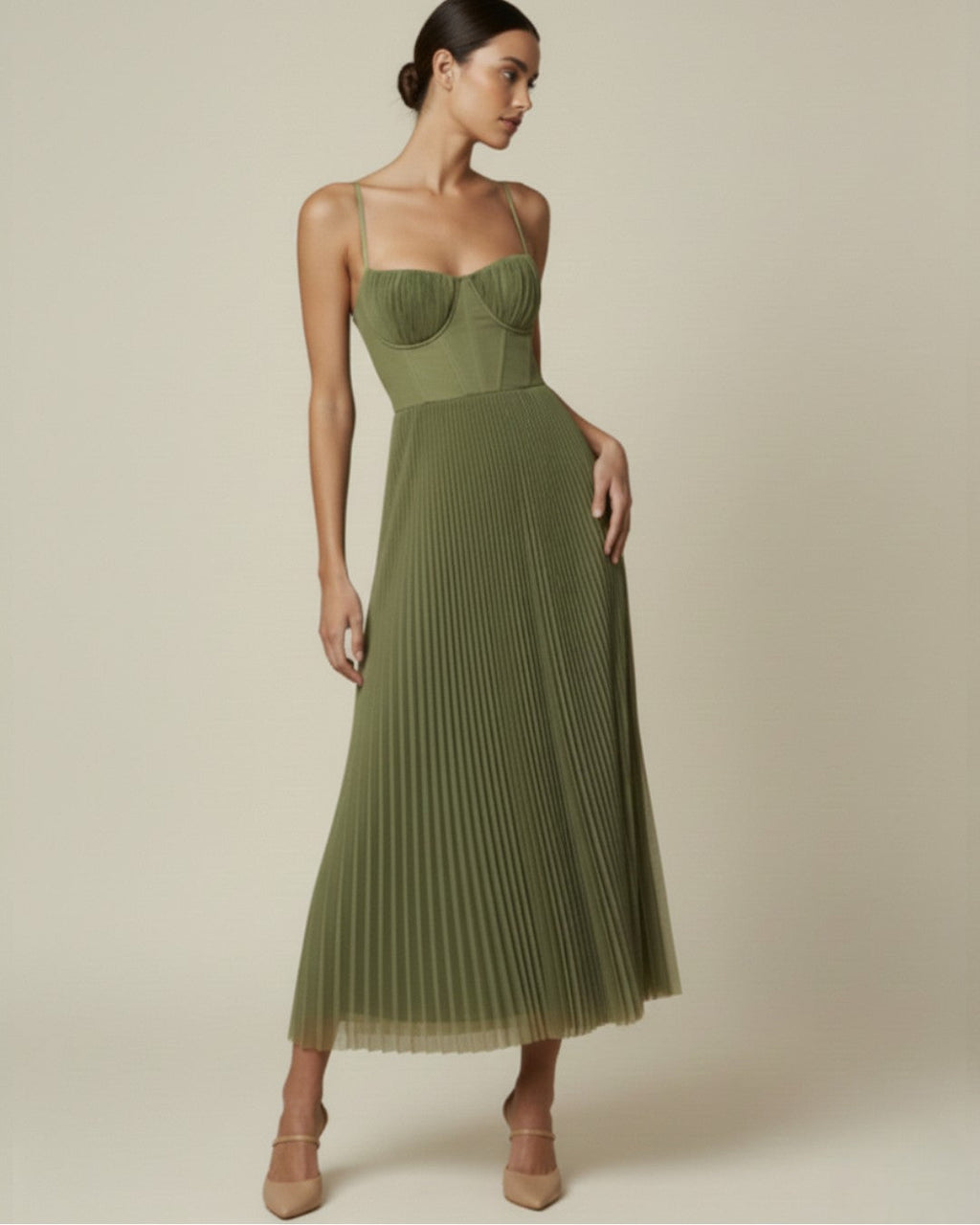 EVIE | Pleated Tulle Sleeveless Midi Dress