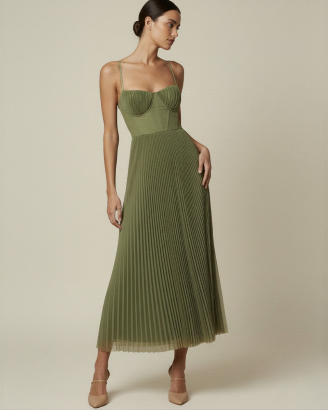 EVIE | Pleated Tulle Sleeveless Midi Dress