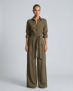 EVIE | Long Sleeve Shirt Collar Belted Jumpsuit