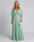 EVIE | V-Neck Short Sleeve Pleated Maxi Dress