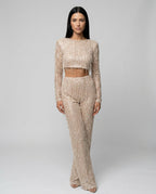 EVIE | Sequin Long Sleeve Crop Top Wide Leg Pants Set
