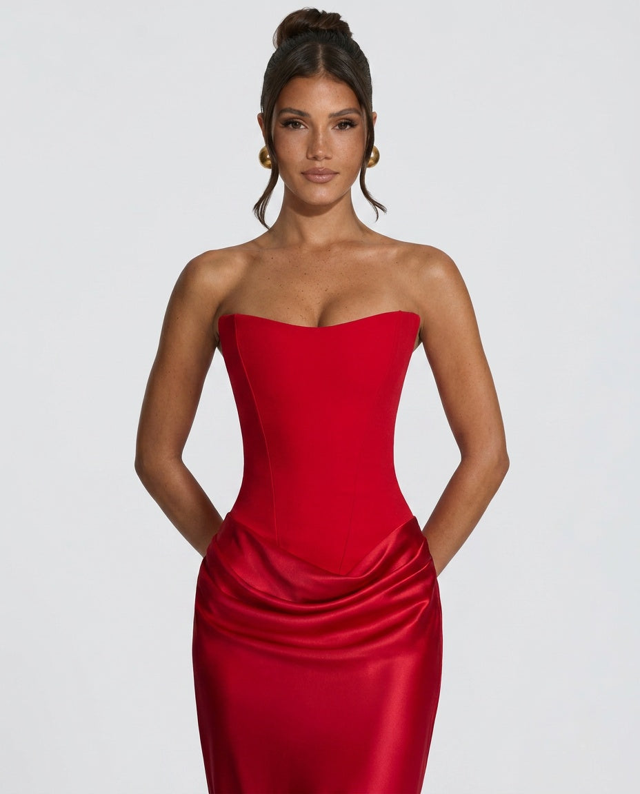 EVIE | Satin-Look Wrap Tie-Up Maxi Dress