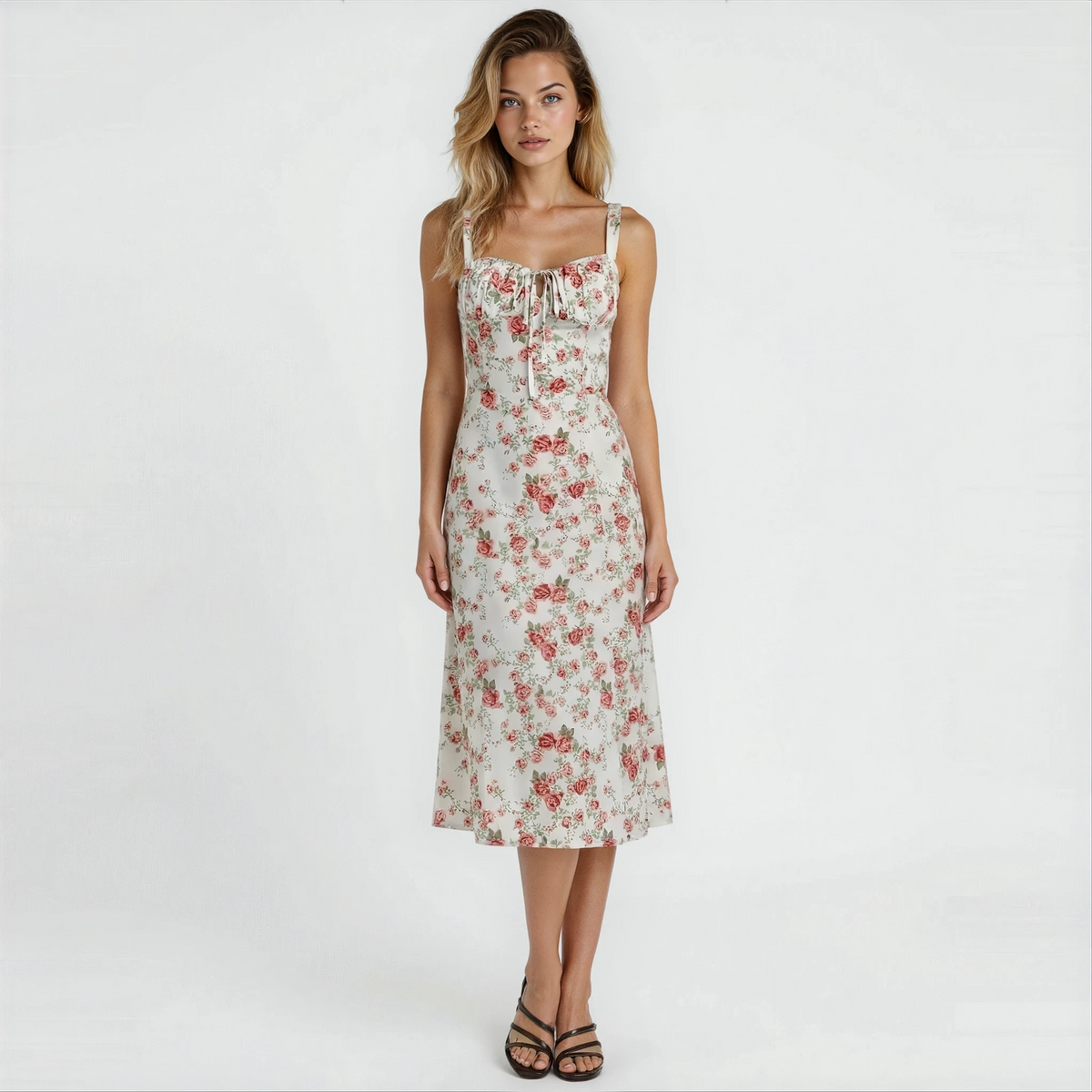 EVIE | Sleeveless Fitted Defined Waist Midi Dress