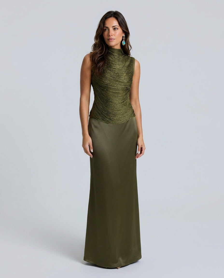 EVIE | Tassel Sleeveless Satin-Look Low Waist Maxi Skirt Set