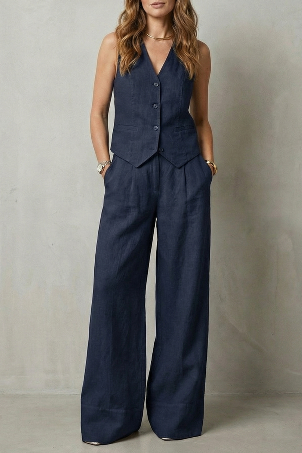 EVIE | Sleeveless Tailored Vest Wide Leg Pants Set