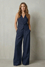 EVIE | Sleeveless Tailored Vest Wide Leg Pants Set