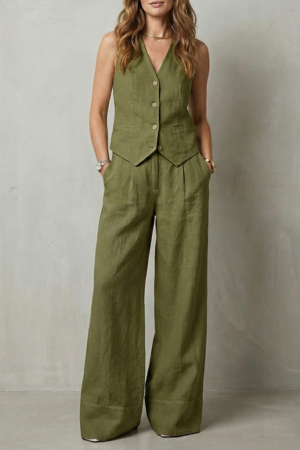 EVIE | Sleeveless Tailored Vest Wide Leg Pants Set