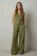 EVIE | Sleeveless Tailored Vest Wide Leg Pants Set