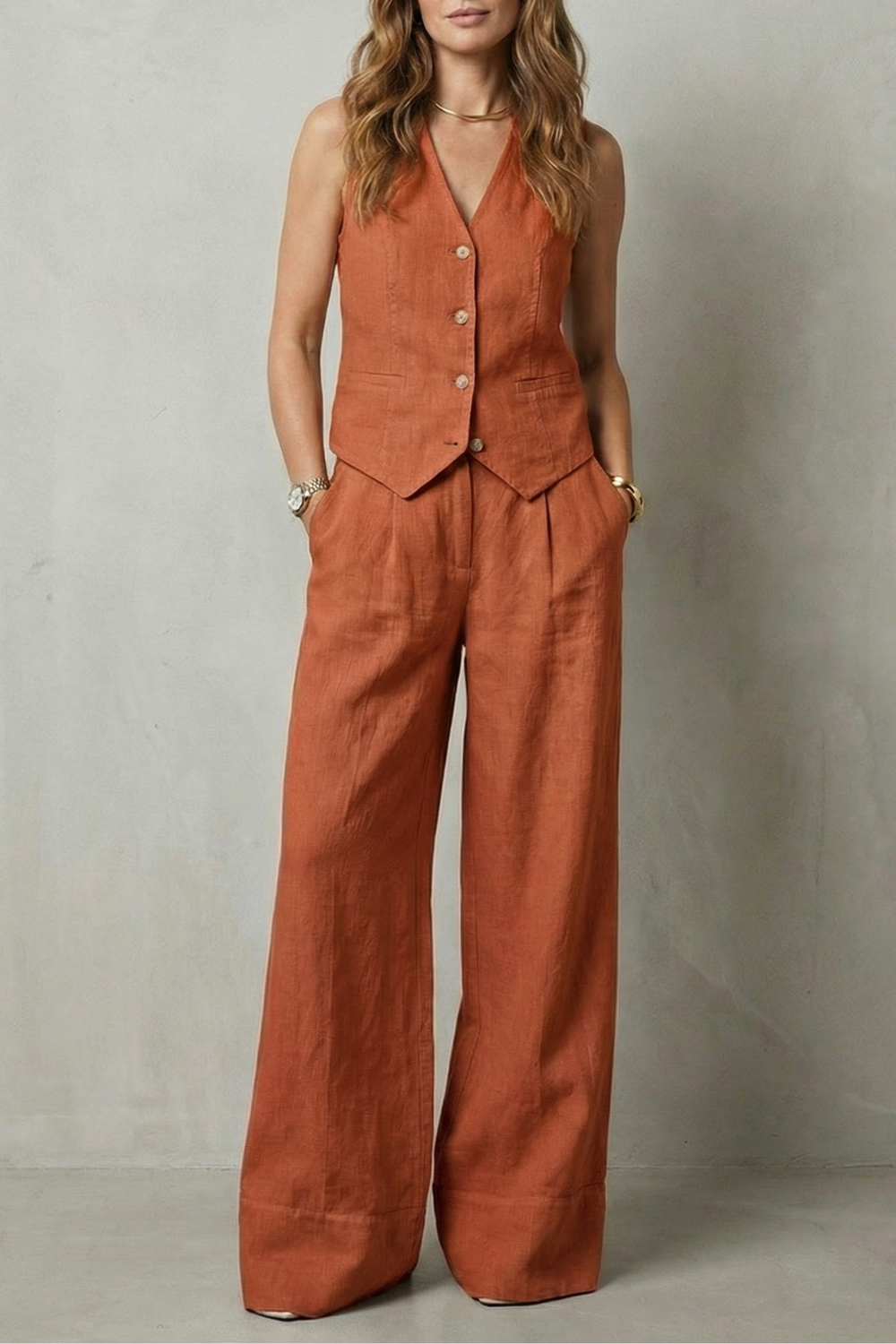 EVIE | Sleeveless Tailored Vest Wide Leg Pants Set