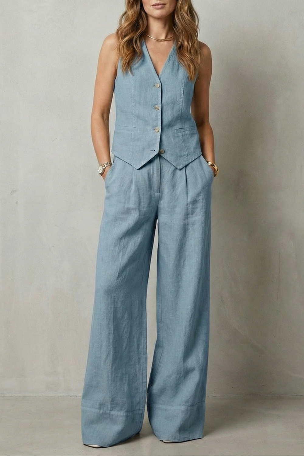 EVIE | Sleeveless Tailored Vest Wide Leg Pants Set