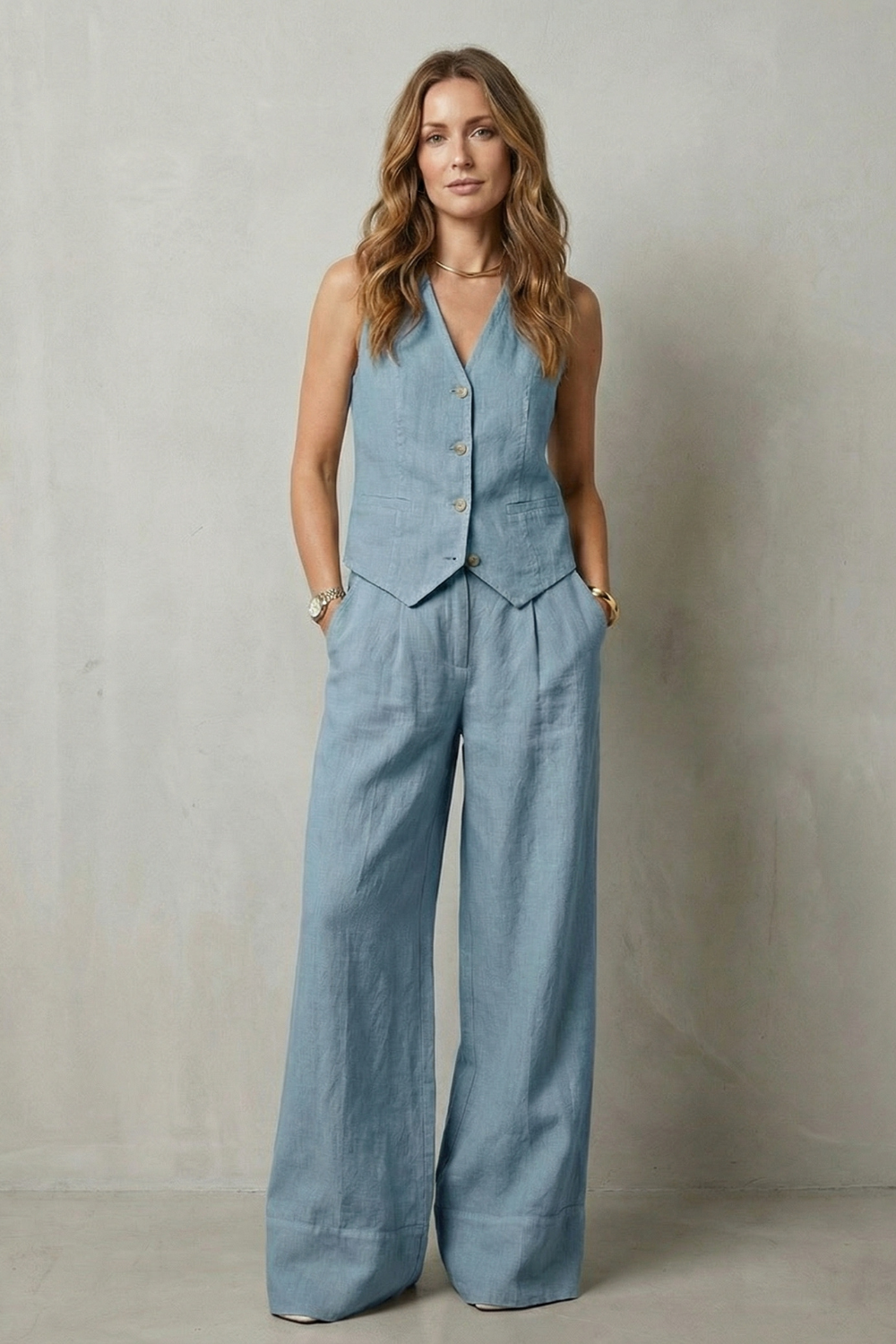 EVIE | Sleeveless Tailored Vest Wide Leg Pants Set