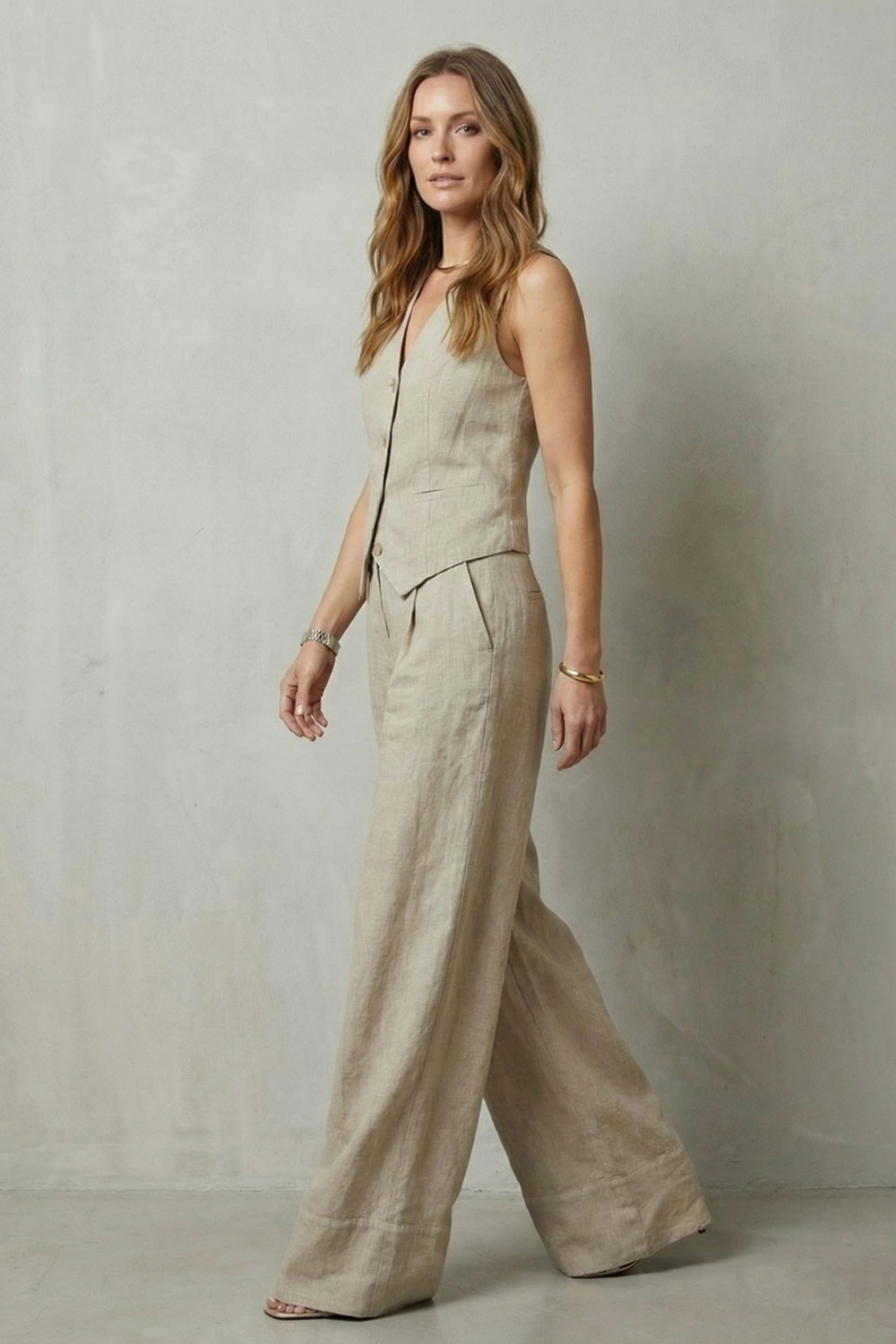 EVIE | Sleeveless Tailored Vest Wide Leg Pants Set