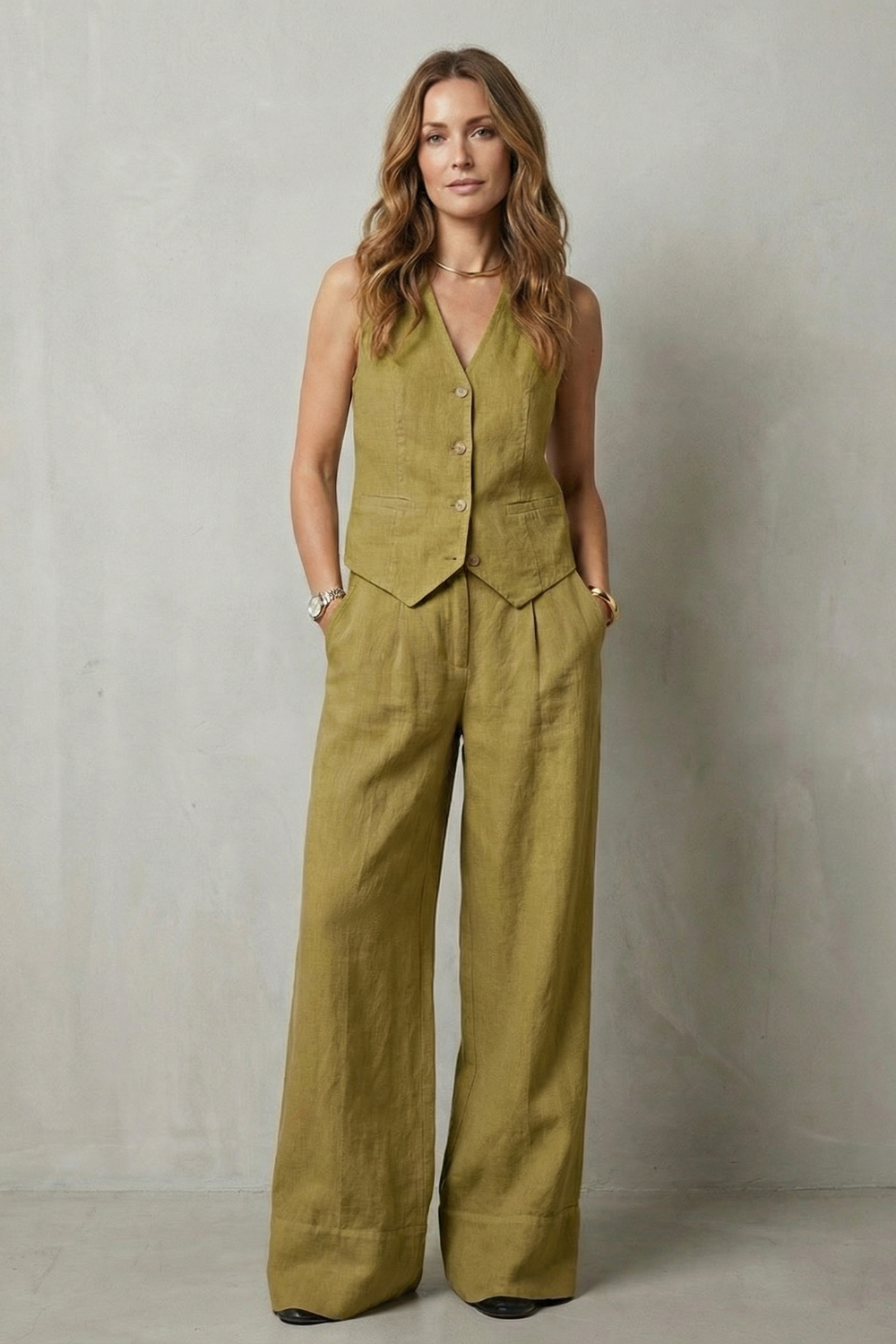 EVIE | Sleeveless Tailored Vest Wide Leg Pants Set