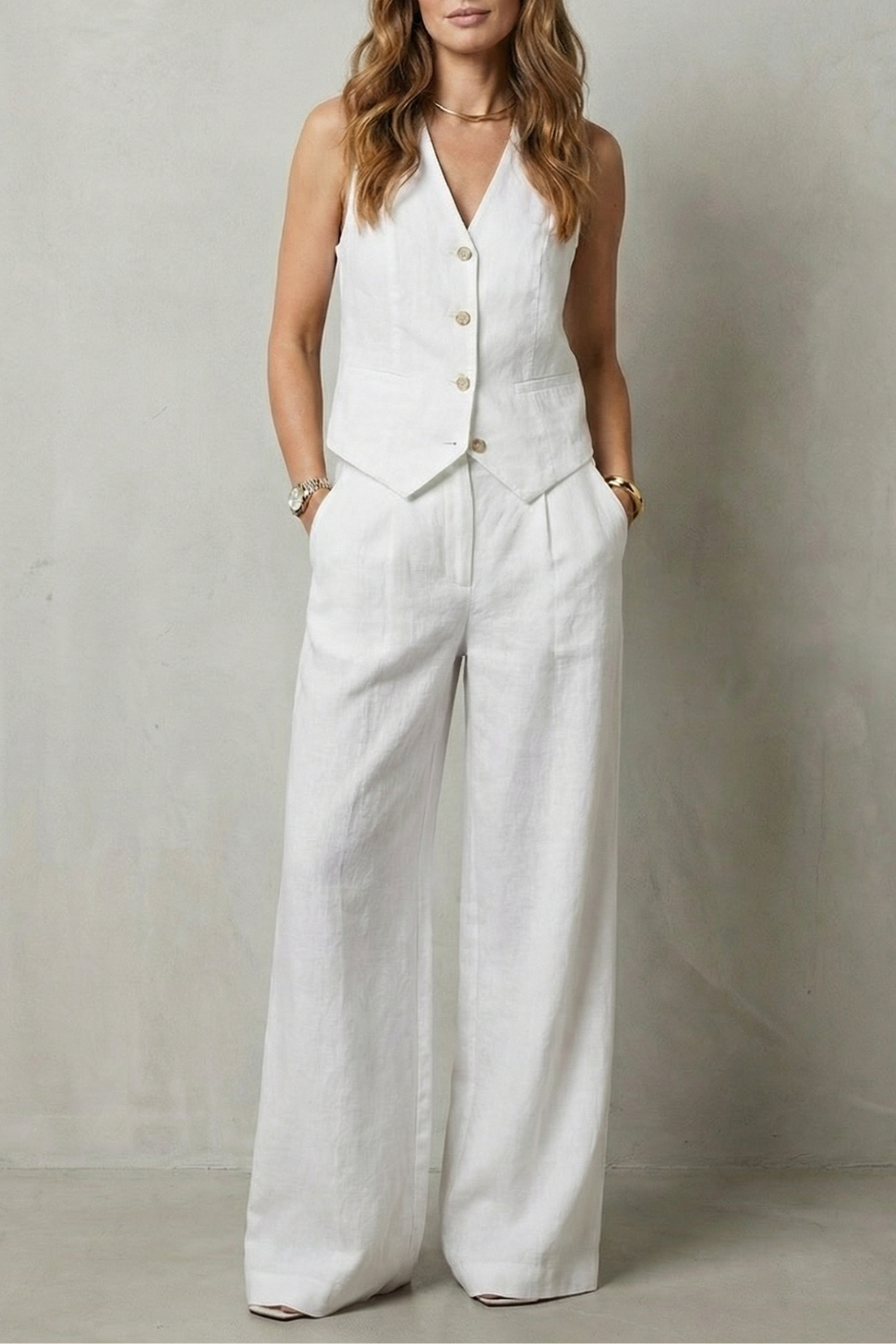 EVIE | Sleeveless Tailored Vest Wide Leg Pants Set