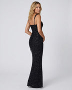 EVIE | Sequin Tie-Up Square Neck Maxi Dress