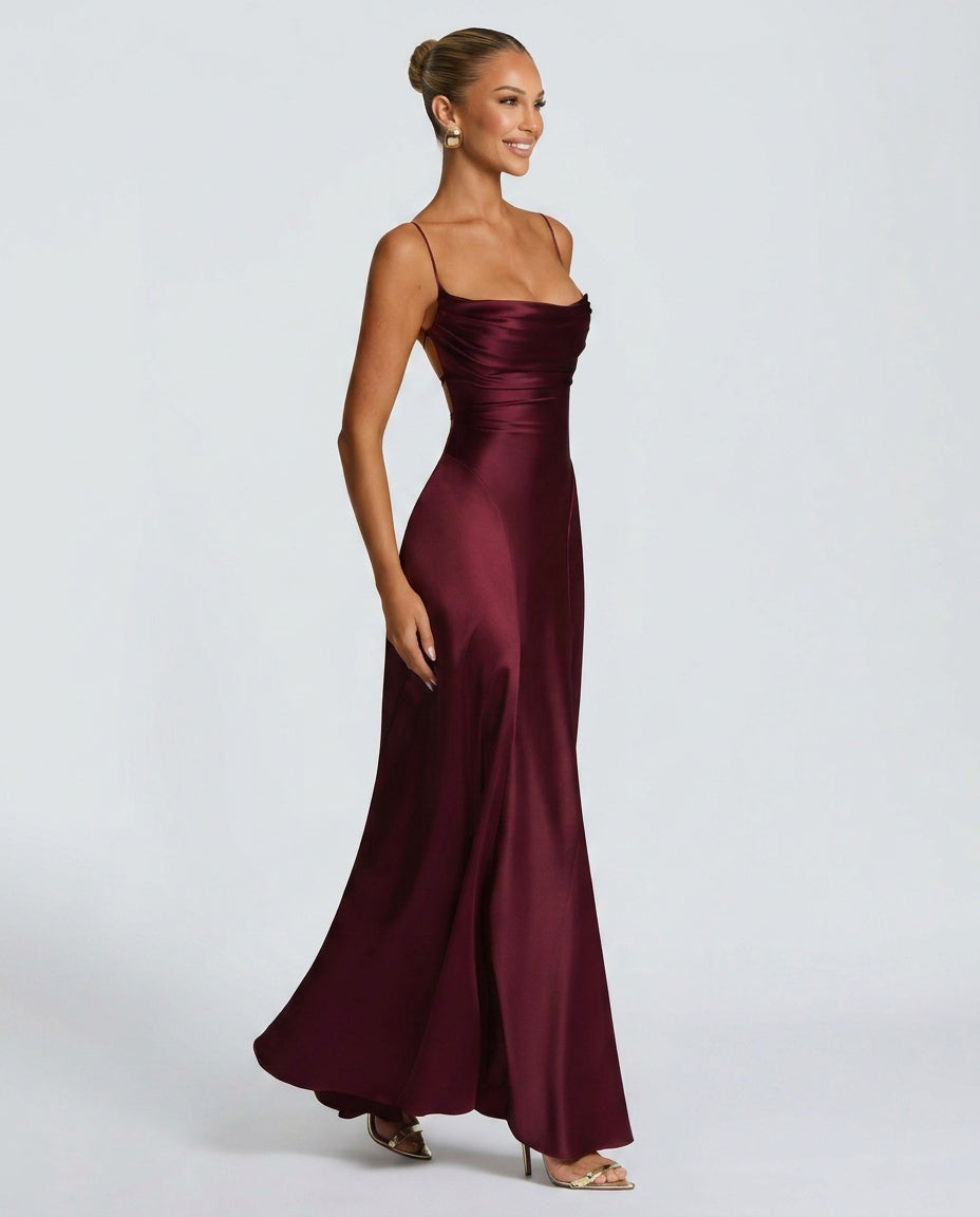 EVIE | Ruched Spaghetti Strap Bodycon Maxi Dress