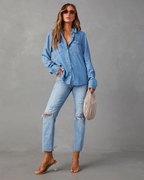 EVIE | Long Sleeve Button Front Denim Shirt
