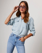 EVIE | Long Sleeve Button Front Denim Shirt