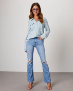 EVIE | Long Sleeve Button Front Denim Shirt