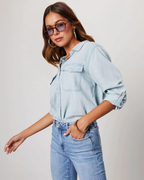 EVIE | Long Sleeve Button Front Denim Shirt