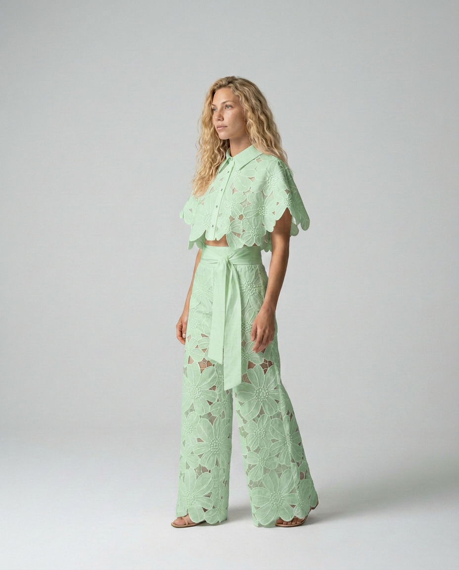 EVIE | Embroidered Lace Sleeveless Top & Skirt Set