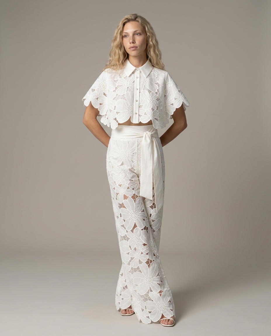 EVIE | Embroidered Lace Sleeveless Top & Skirt Set