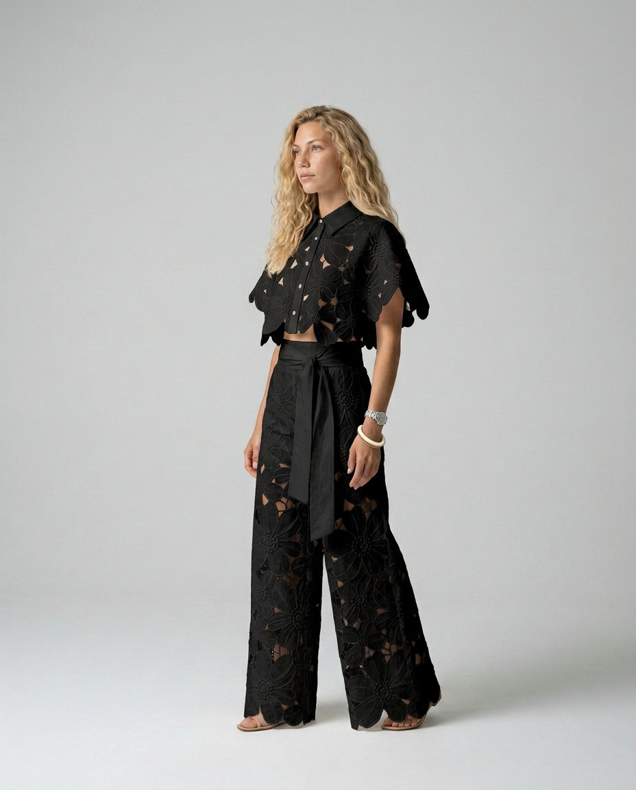 EVIE | Embroidered Lace Sleeveless Top & Skirt Set