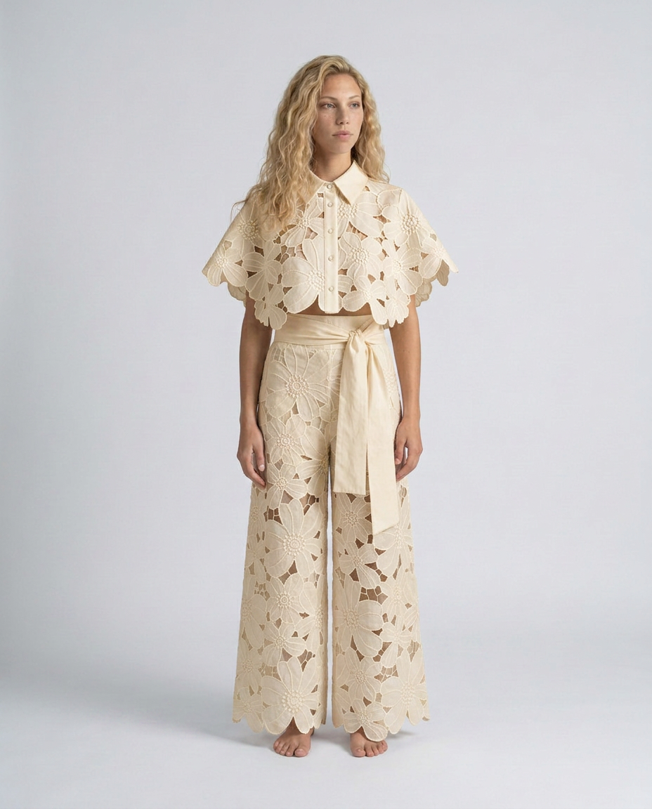EVIE | Embroidered Lace Sleeveless Top & Skirt Set