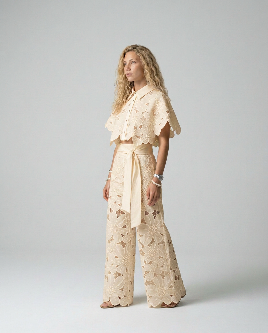 EVIE | Embroidered Lace Sleeveless Top & Skirt Set