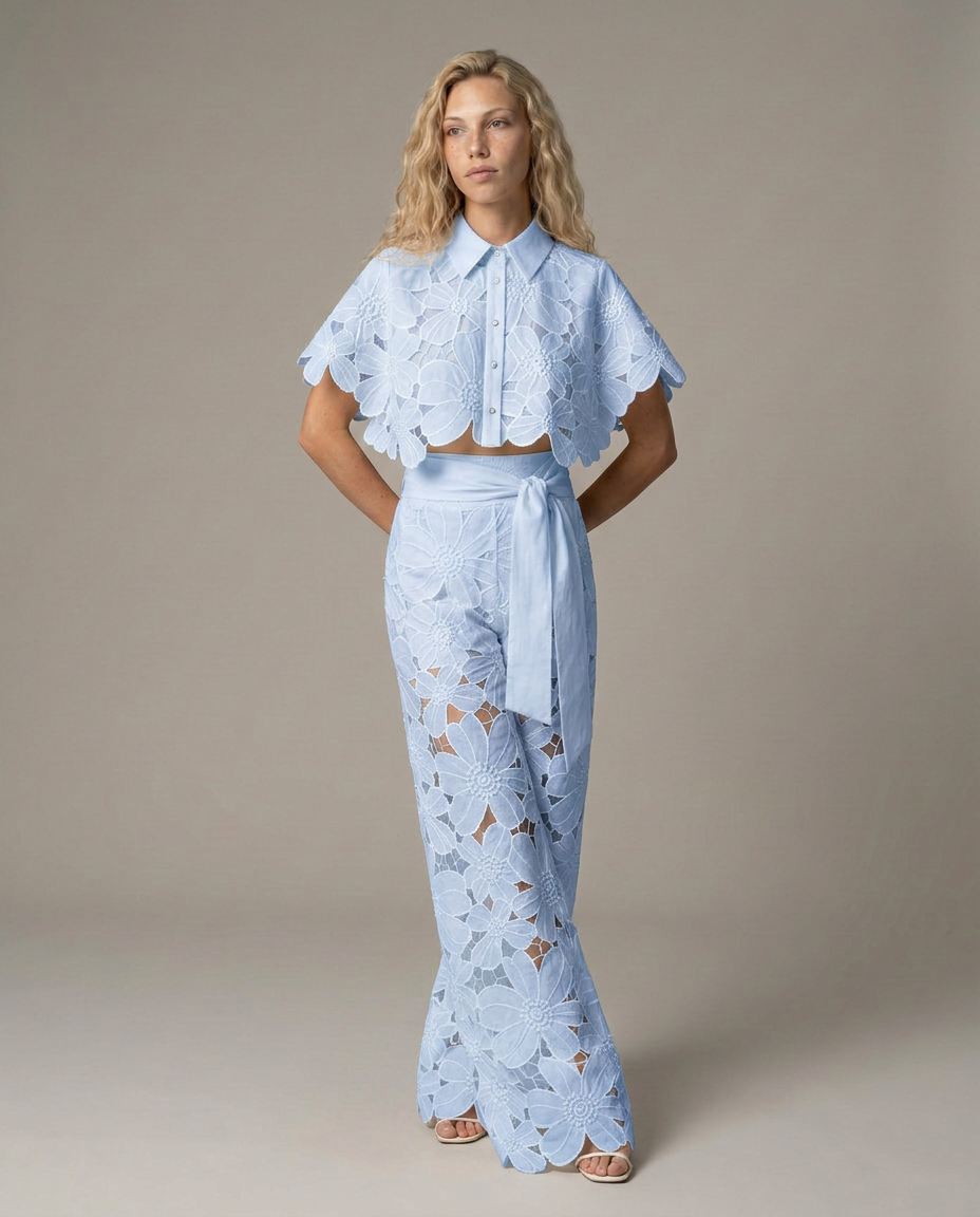 EVIE | Embroidered Lace Sleeveless Top & Skirt Set