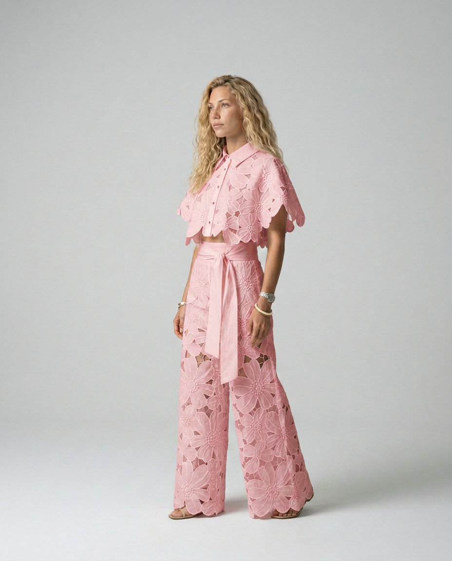 EVIE | Embroidered Lace Sleeveless Top & Skirt Set