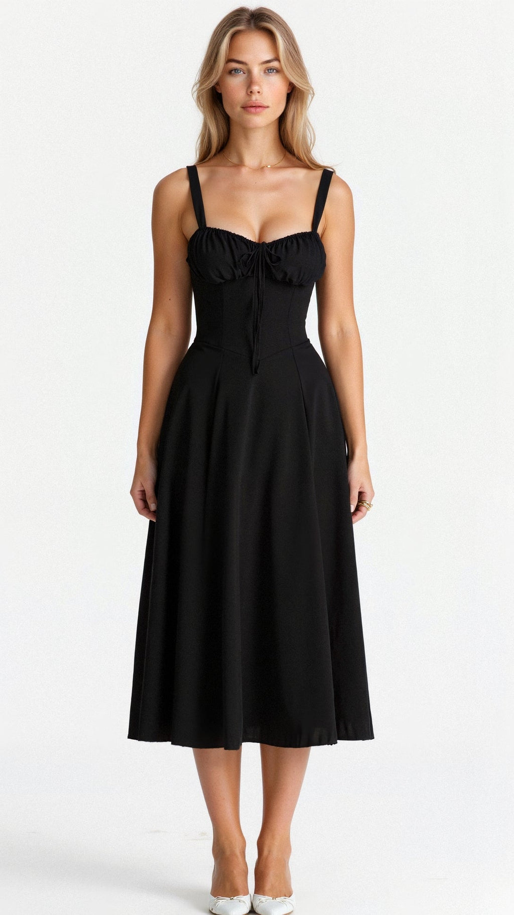 EVIE | Sleeveless Fitted Defined Waist Midi Dress