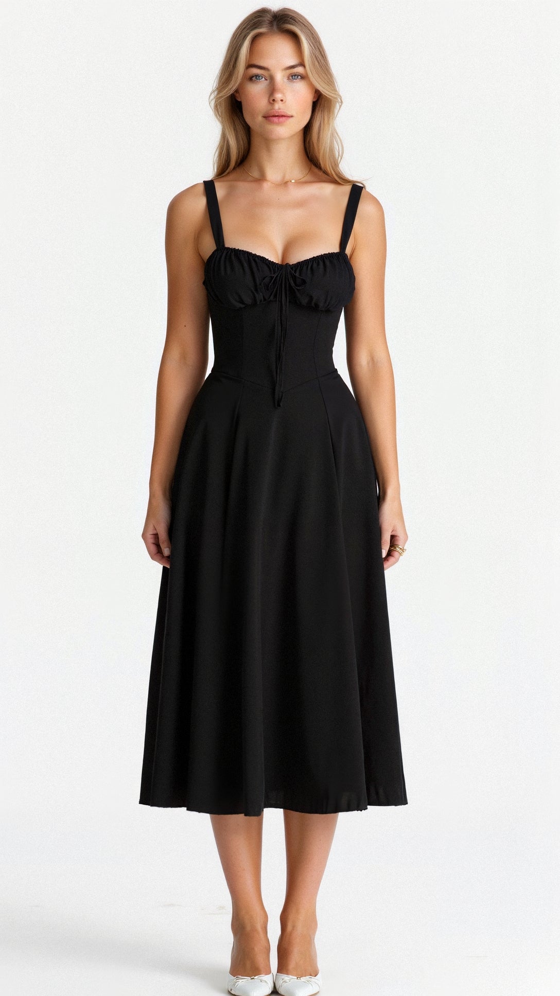 EVIE | Sleeveless Fitted Defined Waist Midi Dress