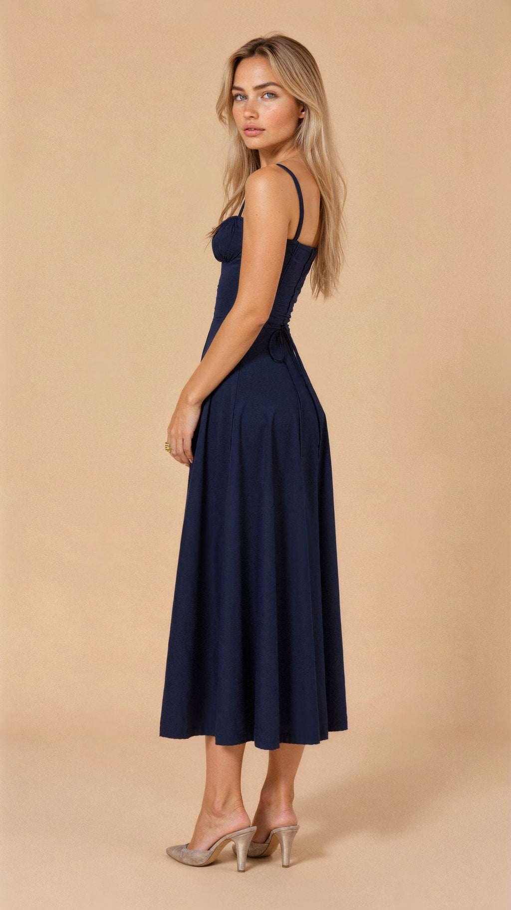 EVIE | Sleeveless Fitted Defined Waist Midi Dress