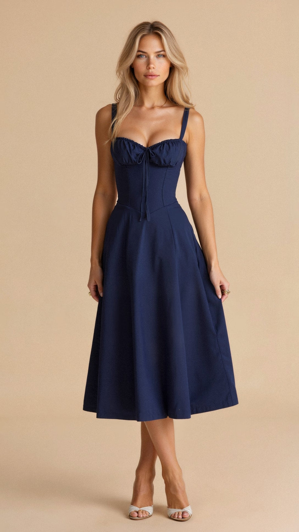 EVIE | Sleeveless Fitted Defined Waist Midi Dress