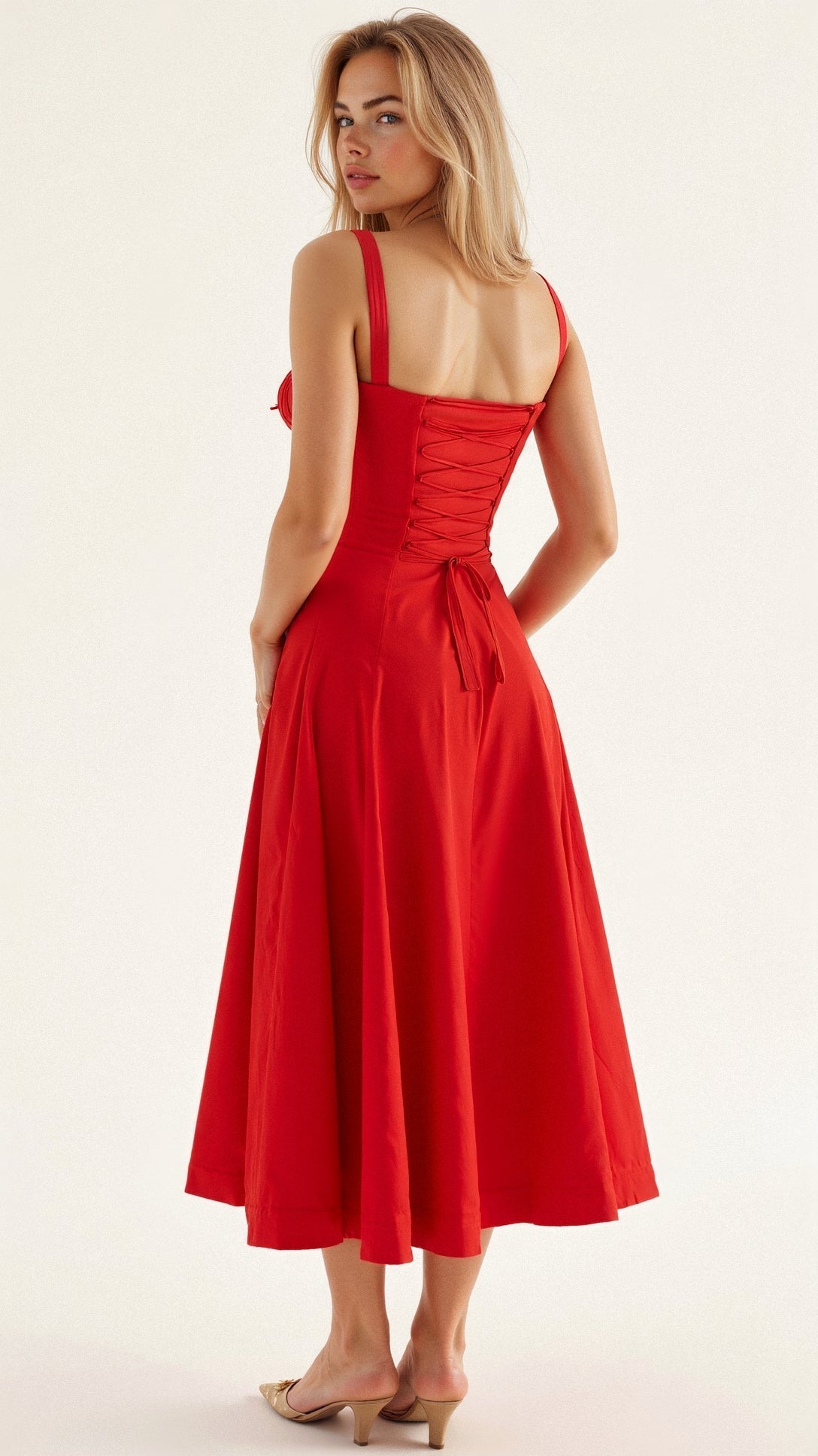 EVIE | Sleeveless Fitted Defined Waist Midi Dress