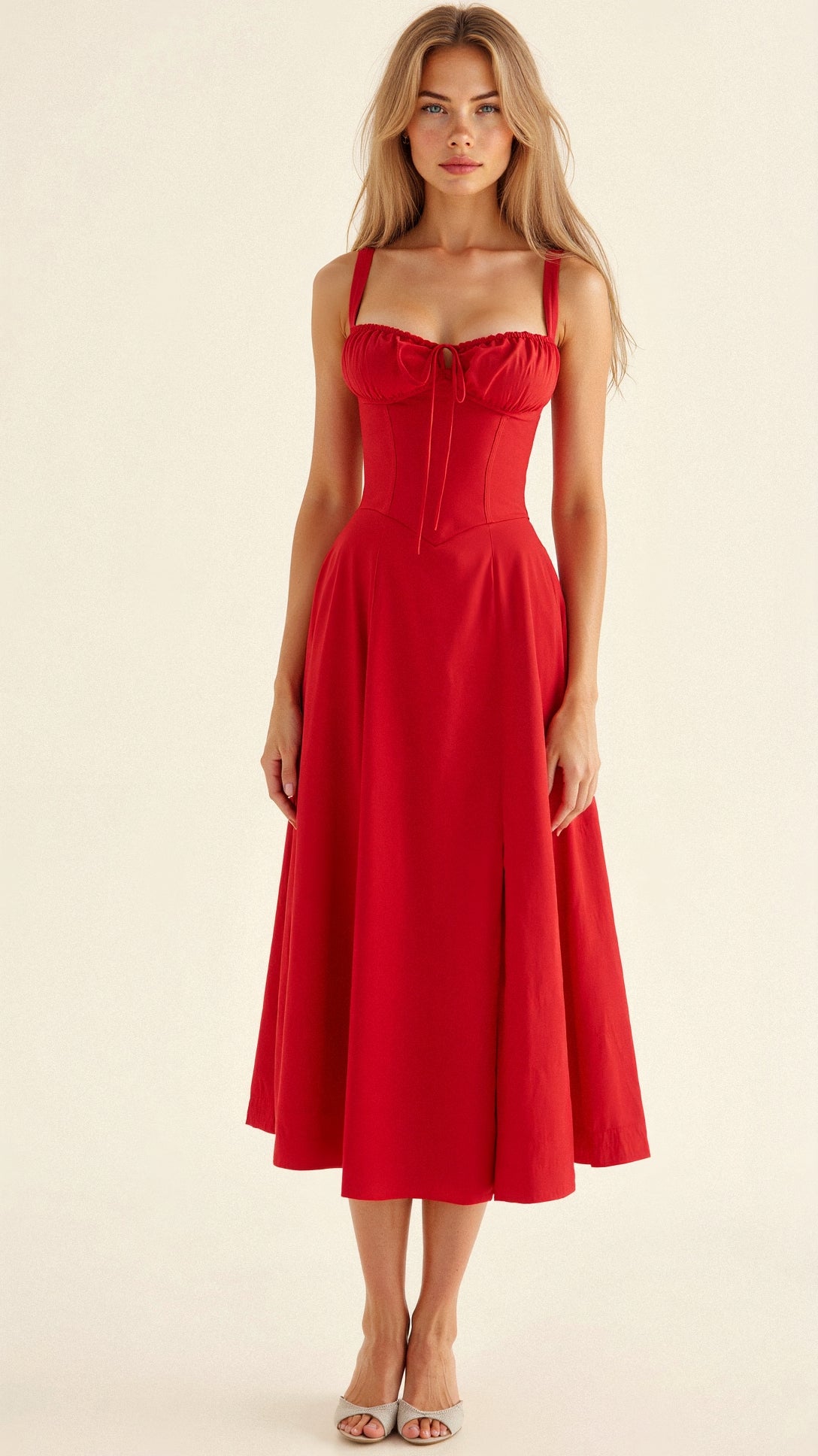 EVIE | Sleeveless Fitted Defined Waist Midi Dress