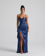 EVIE | Draped Ruched Waist Satin-Look Maxi Dress