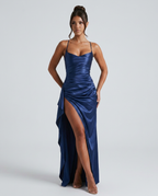 EVIE | Draped Ruched Waist Satin-Look Maxi Dress