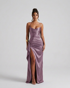 EVIE | Draped Ruched Waist Satin-Look Maxi Dress