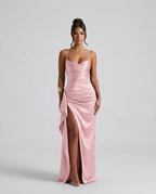 EVIE | Draped Ruched Waist Satin-Look Maxi Dress