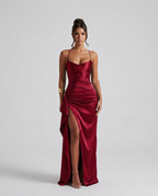 EVIE | Draped Ruched Waist Satin-Look Maxi Dress