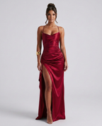 EVIE | Draped Ruched Waist Satin-Look Maxi Dress