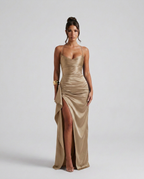 EVIE | Draped Ruched Waist Satin-Look Maxi Dress