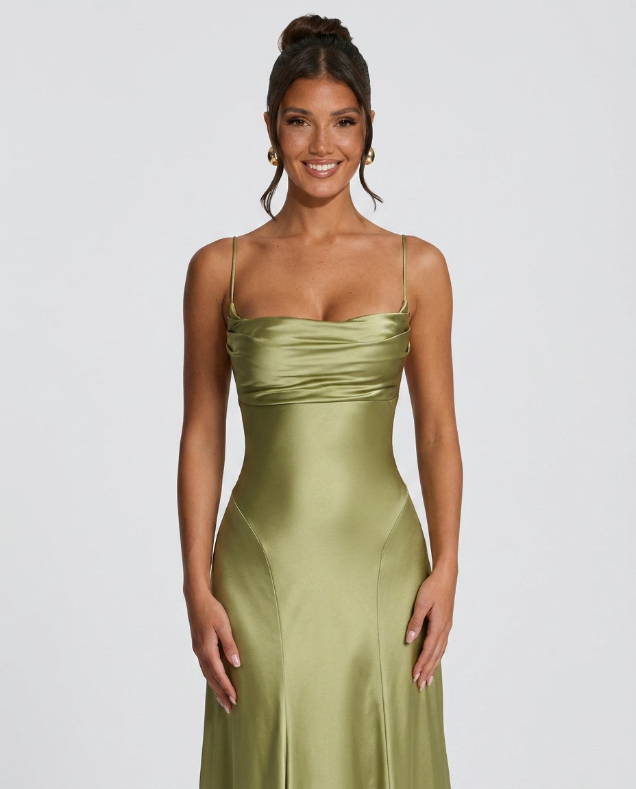 EVIE | Ruched Spaghetti Strap Bodycon Maxi Dress