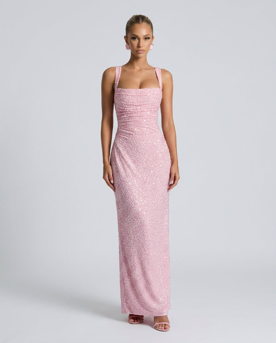 EVIE | Sequin Tie-Up Sleeveless Maxi Dress