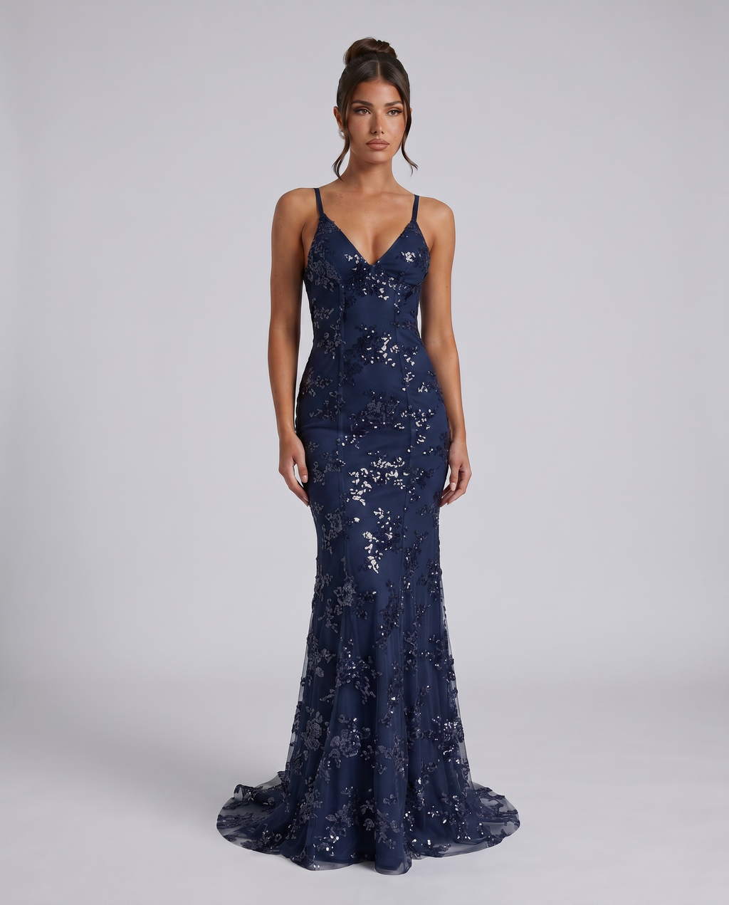 EVIE | Embellished Mesh Deep V-Neck Maxi Dress