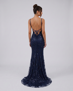 EVIE | Embellished Mesh Deep V-Neck Maxi Dress